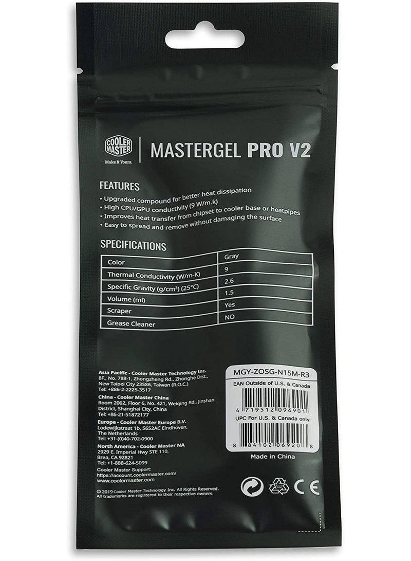 COOLER MASTER - MasterGel Pro V2 High Performance Thermal Compound with High CPU/GPU Conductivity W/m.k= 9m Design for CPU and GPU Coolers - Image 1