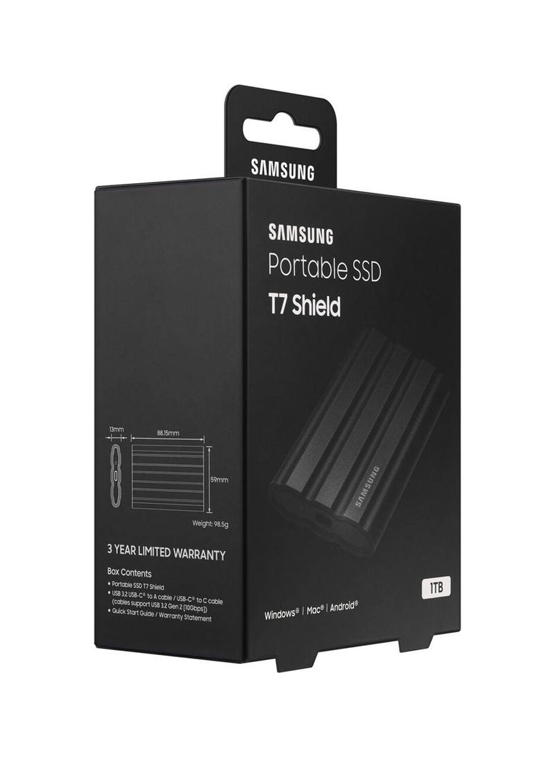 Samsung - T7 Shield 1TB Portable External SSD, USB 3.2 Gen2 Interface (10 Gbps), Read/Write Speeds Up to 1050/1000 MB/s, AES 256-bit Encryption, Rugged, IP65 Dust & Water Resistant, Black | MU-PE1T0S/WW 1 TB - Image 1