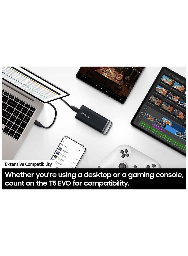 Samsung - T5 EVO Portable SSD 2TB, USB 3.2 Gen 1 External Solid State Drive, Seq. Read Speeds Up to 460MB/s for Gaming and Content Creation, BLACK 2 TB - Image 1