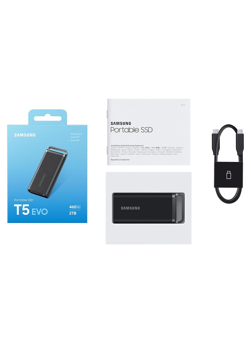 Samsung - T5 EVO Portable SSD 2TB, USB 3.2 Gen 1 External Solid State Drive, Seq. Read Speeds Up to 460MB/s for Gaming and Content Creation, BLACK 2 TB - Image 1