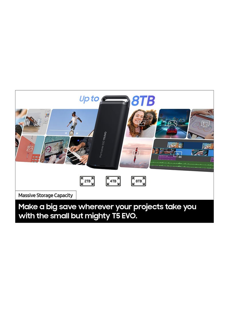 Samsung - T5 EVO Portable SSD 2TB, USB 3.2 Gen 1 External Solid State Drive, Seq. Read Speeds Up to 460MB/s for Gaming and Content Creation, BLACK 2 TB - Image 1