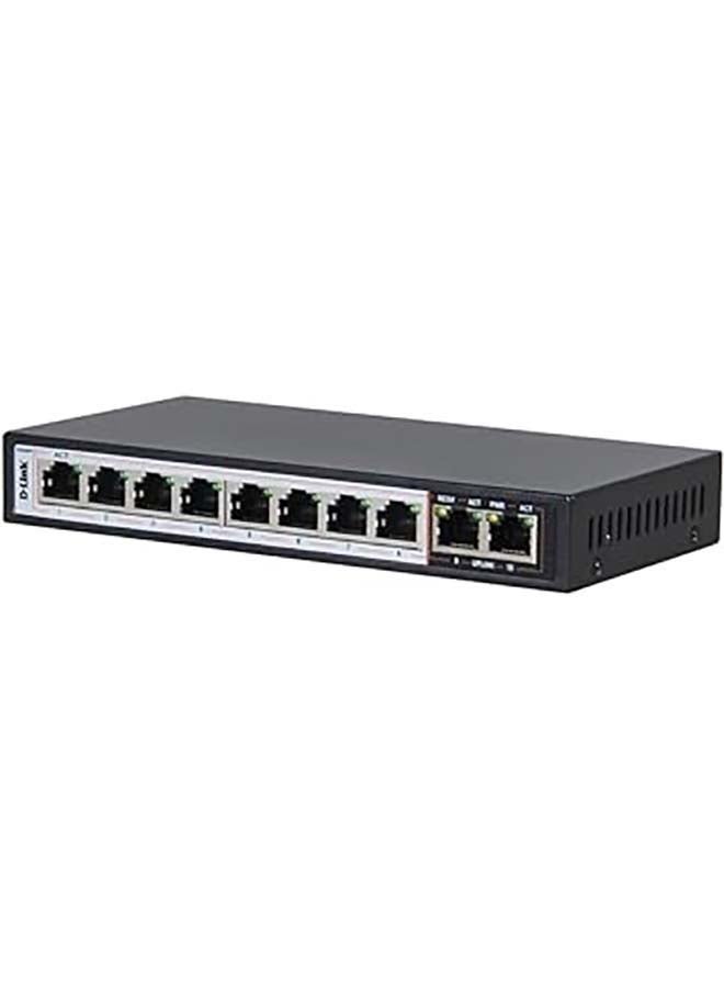 D-Link - 10 Port Long Range PoE + Surveillance Switch, 250m Transmission Distance, 10 Port 10/100 Mbps, 6kV Light Protection, 96 Watts PoE Budget, Flow Control, DES-F1010P-E Black - Image 1