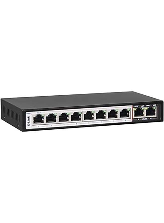 D-Link - 10 Port Long Range PoE + Surveillance Switch, 250m Transmission Distance, 10 Port 10/100 Mbps, 6kV Light Protection, 96 Watts PoE Budget, Flow Control, DES-F1010P-E Black - Image 1