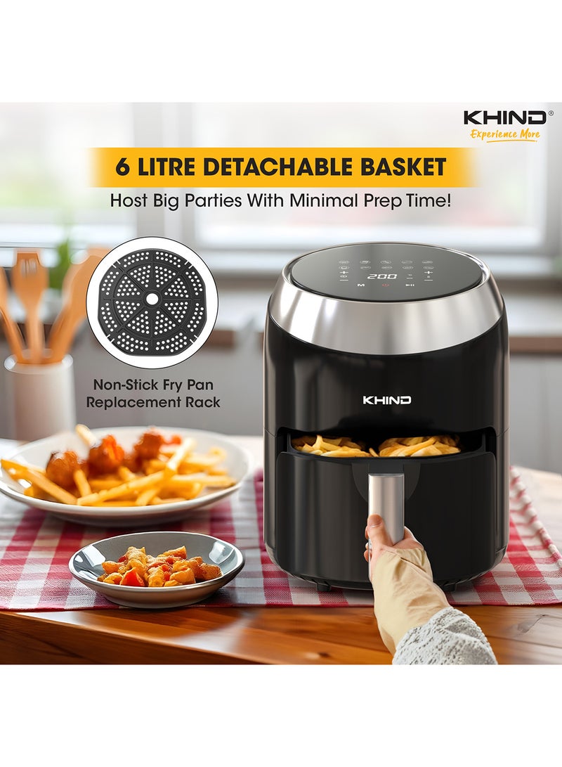 KHIND - Digital Air Fryer - 4L & 1200W, Non-Stick Pan, Digital Touch with 10 Preset Menus, Detachable Non Sticky Basket & Auto Shutdown Mode with Built-In Digital Timer 1 Year Warranty 1.2 kg 1200 W ARF40CD Black - Image 1