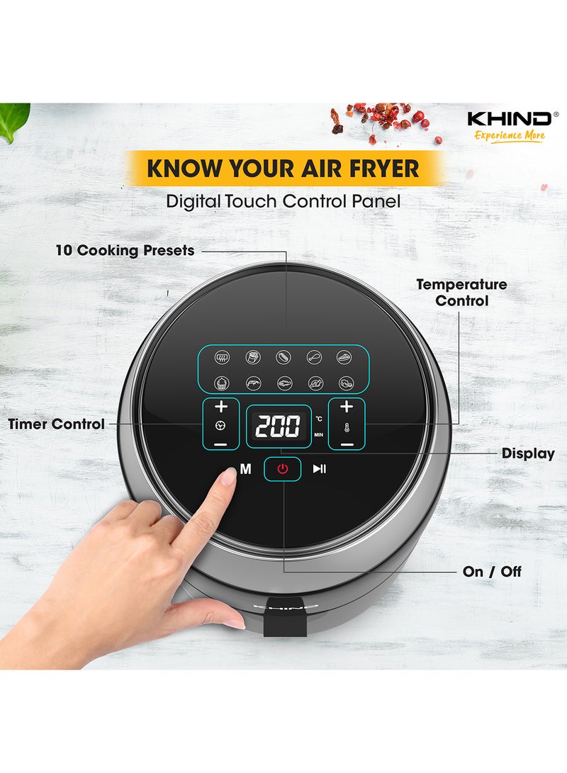 KHIND - Digital Air Fryer - 4L & 1200W, Non-Stick Pan, Digital Touch with 10 Preset Menus, Detachable Non Sticky Basket & Auto Shutdown Mode with Built-In Digital Timer 1 Year Warranty 1.2 kg 1200 W ARF40CD Black - Image 1