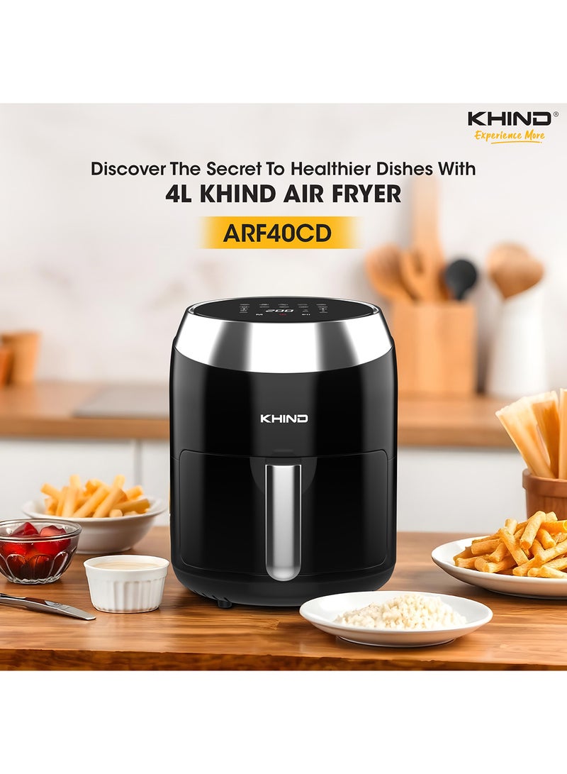 KHIND - Digital Air Fryer - 4L & 1200W, Non-Stick Pan, Digital Touch with 10 Preset Menus, Detachable Non Sticky Basket & Auto Shutdown Mode with Built-In Digital Timer 1 Year Warranty 1.2 kg 1200 W ARF40CD Black - Image 1