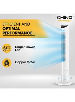 KHIND 45 Inch Oscillating Tower Fan With Remote Control and Touch Screen |7.5 hours Auto Timer Function With Three Speed settings |Home, Kitchen And Office Use|1 Year Brand Warranty 0.01 L 0.01 W FD301R White  - Image 4