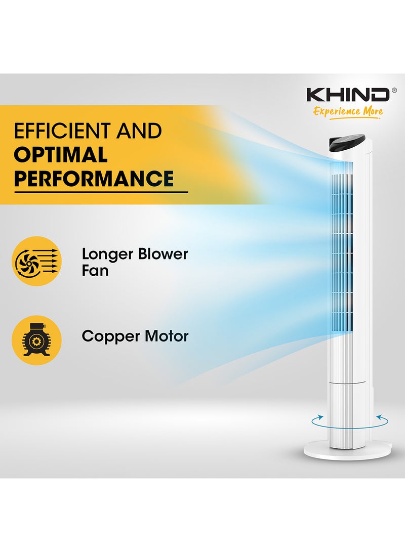 KHIND - 45 Inch Oscillating Tower Fan With Remote Control and Touch Screen |7.5 hours Auto Timer Function With Three Speed settings |Home, Kitchen And Office Use|1 Year Brand Warranty 0.01 L 0.01 W FD301R White - Image 1