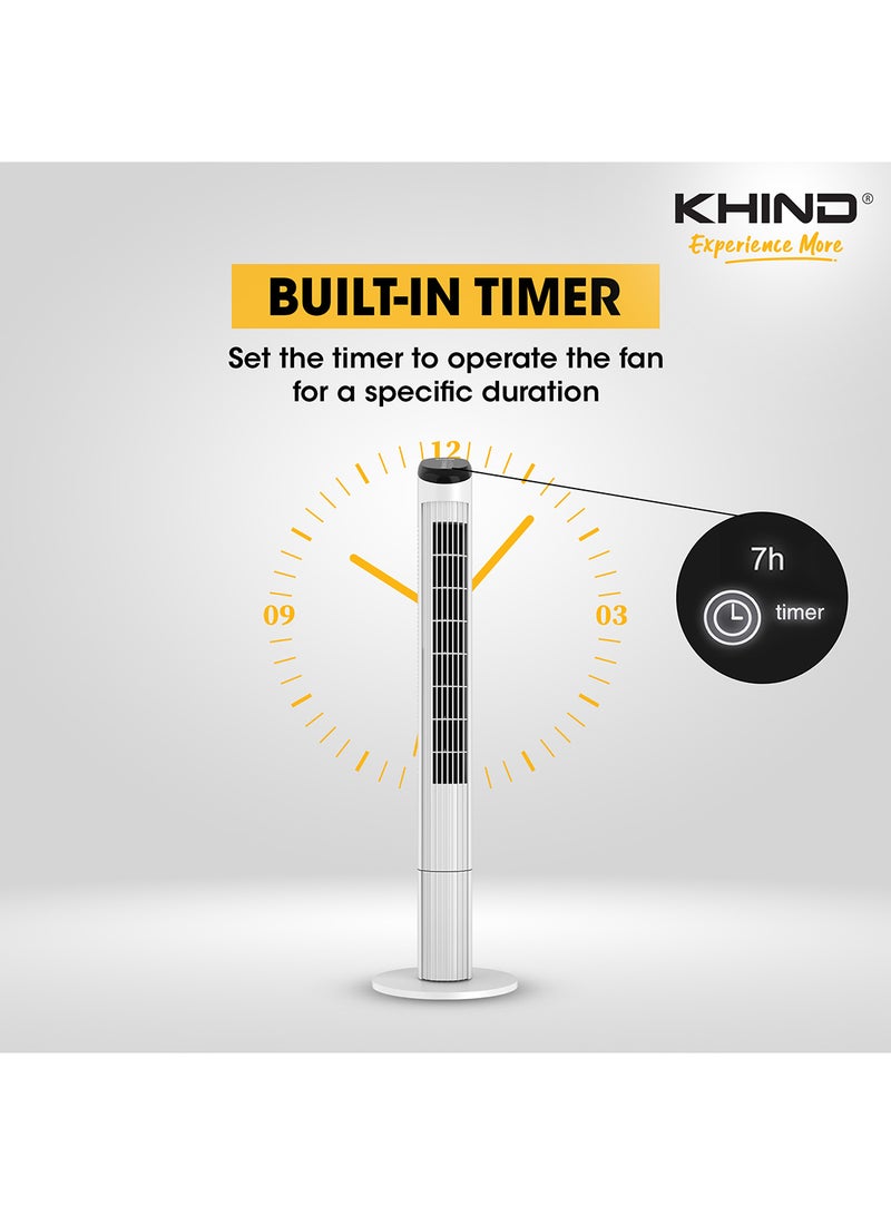 KHIND - 45 Inch Oscillating Tower Fan With Remote Control and Touch Screen |7.5 hours Auto Timer Function With Three Speed settings |Home, Kitchen And Office Use|1 Year Brand Warranty 0.01 L 0.01 W FD301R White - Image 1