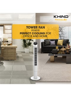 KHIND 45 Inch Oscillating Tower Fan With Remote Control and Touch Screen |7.5 hours Auto Timer Function With Three Speed settings |Home, Kitchen And Office Use|1 Year Brand Warranty 0.01 L 0.01 W FD301R White  - Image 3
