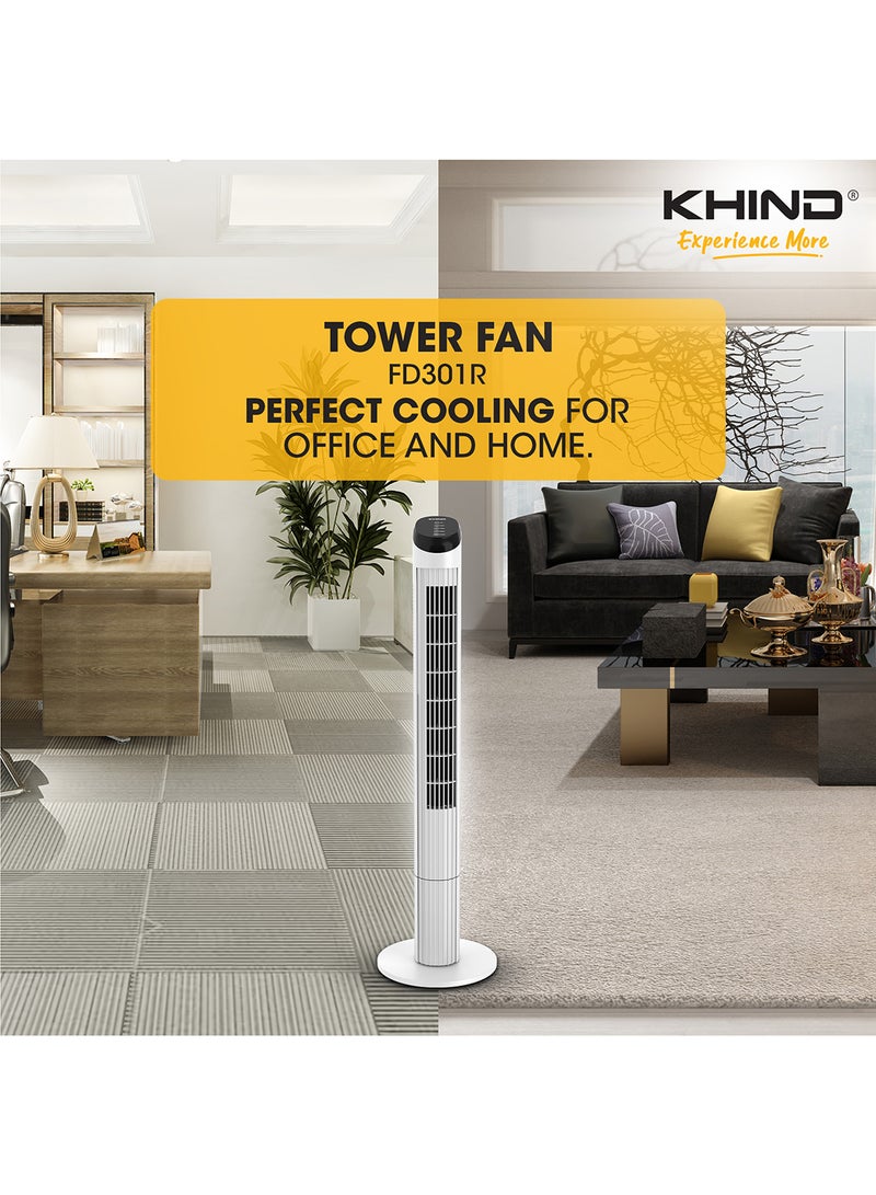 KHIND - 45 Inch Oscillating Tower Fan With Remote Control and Touch Screen |7.5 hours Auto Timer Function With Three Speed settings |Home, Kitchen And Office Use|1 Year Brand Warranty 0.01 L 0.01 W FD301R White - Image 1