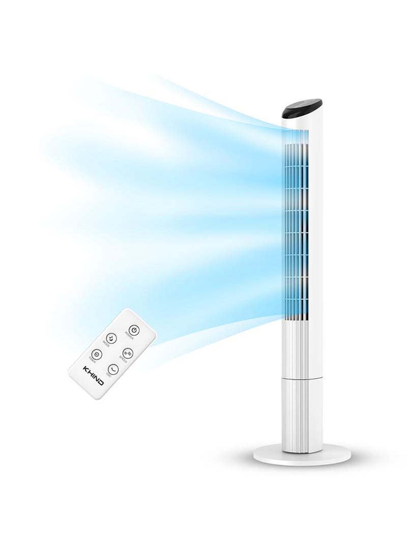 KHIND - 45 Inch Oscillating Tower Fan With Remote Control and Touch Screen |7.5 hours Auto Timer Function With Three Speed settings |Home, Kitchen And Office Use|1 Year Brand Warranty 0.01 L 0.01 W FD301R White - Image 1