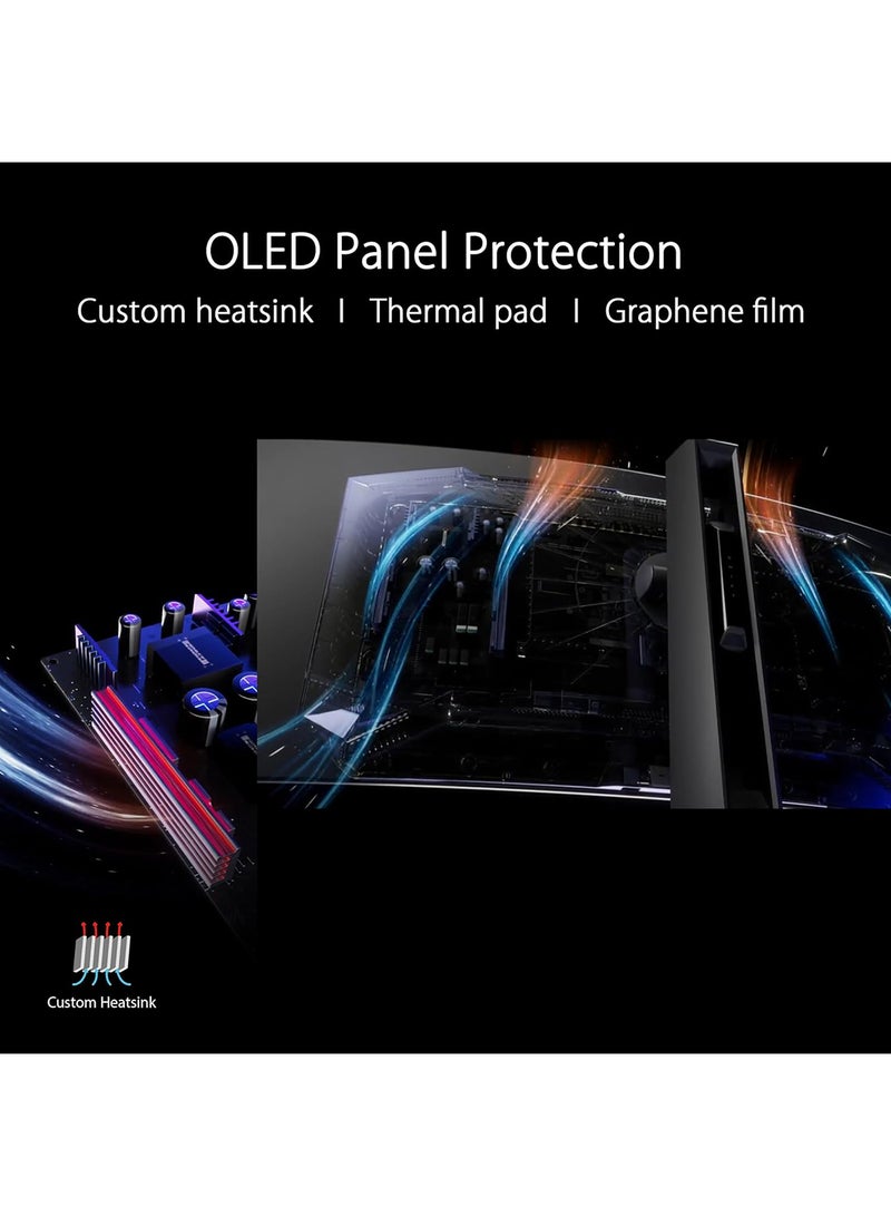 ASUS - ROG Swift OLED PG49WCD gaming monitor ― 49-inch (5120x1440) curved QD-OLED panel, 144 Hz, 0.03 ms, G-SYNC® compatible, custom heatsink, uniform brightness, ROG Smart KVM, 90 W Type-C Black - Image 1