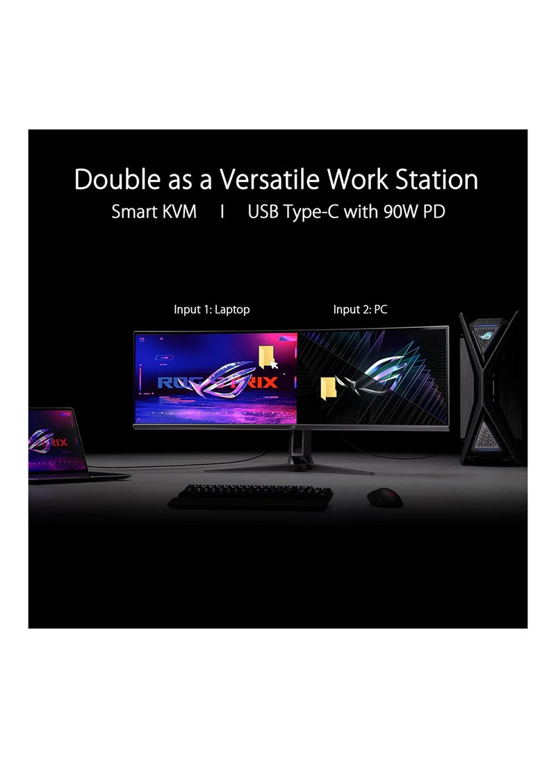 ASUS - ROG Swift OLED PG49WCD gaming monitor ― 49-inch (5120x1440) curved QD-OLED panel, 144 Hz, 0.03 ms, G-SYNC® compatible, custom heatsink, uniform brightness, ROG Smart KVM, 90 W Type-C Black - Image 1
