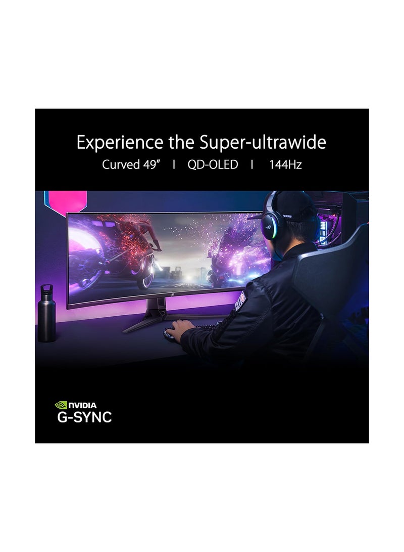 ASUS - ROG Swift OLED PG49WCD gaming monitor ― 49-inch (5120x1440) curved QD-OLED panel, 144 Hz, 0.03 ms, G-SYNC® compatible, custom heatsink, uniform brightness, ROG Smart KVM, 90 W Type-C Black - Image 1