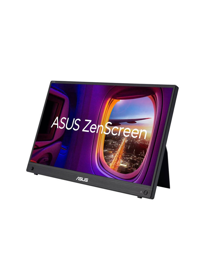 ASUS - ZenScreen MB16AHG portable monitor — 16 inch (15.6 inch viewable) FHD (1920 x 1080), IPS, 144Hz, USB-C, Mini-HDMI, Freesync Premium™, Ergo kickstand, Tripod socket, Flicker Free, Low Blue Light Black - Image 1