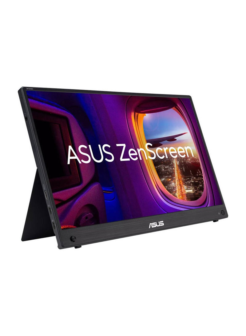 ASUS - ZenScreen MB16AHG portable monitor — 16 inch (15.6 inch viewable) FHD (1920 x 1080), IPS, 144Hz, USB-C, Mini-HDMI, Freesync Premium™, Ergo kickstand, Tripod socket, Flicker Free, Low Blue Light Black - Image 1
