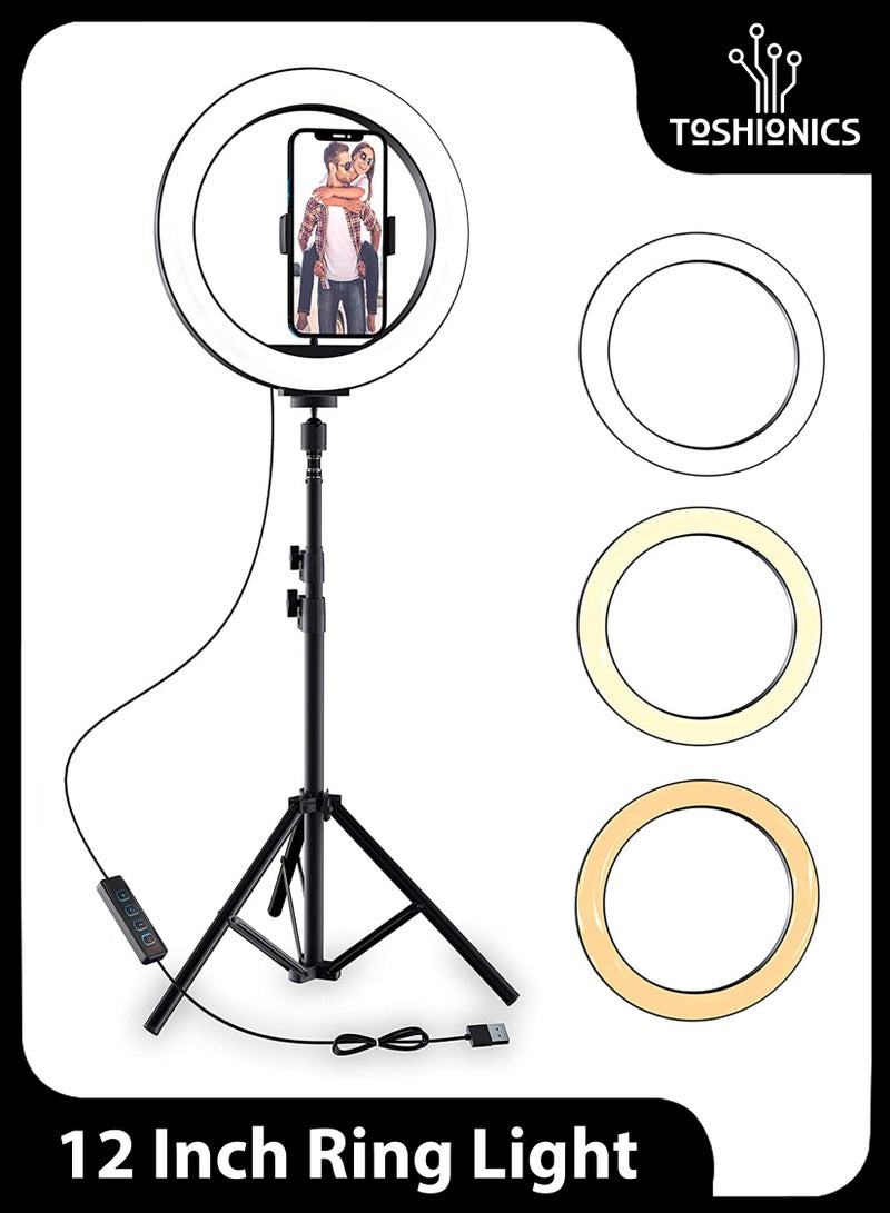 توشيونيكس 12 بوصة LED التصوير الدائري ضوء دائرة استوديو صورة شخصية ضوء عكس الضوء مع حامل ثلاثي القوائم 2.1 متر حامل ثلاثي القوائم عن بعد وحامل الهاتف المحمول لكاميرا الماكياج والتصوير الفوتوغرافي يوتيوب فيديو TikTok Vlog Live Stream  - Image 1