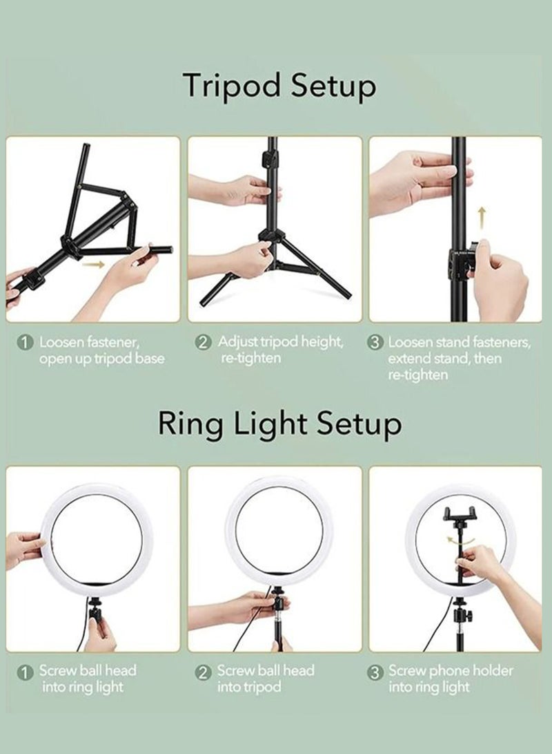 توشيونيكس 12 بوصة LED التصوير الدائري ضوء دائرة استوديو صورة شخصية ضوء عكس الضوء مع حامل ثلاثي القوائم 2.1 متر حامل ثلاثي القوائم عن بعد وحامل الهاتف المحمول لكاميرا الماكياج والتصوير الفوتوغرافي يوتيوب فيديو TikTok Vlog Live Stream  - Image 4