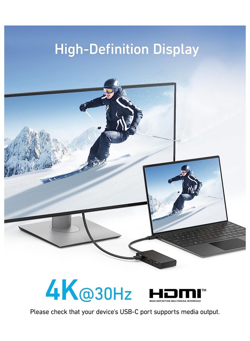Anker - USB C Hub, 332 USB-C Hub (5-in-1, 4K HDMI) with 100W Power Delivery, 4K@30Hz HDMI Display, 5Gbps USB-C and USB-A Data Ports for MacBook, iPad, Lenovo, Dell, HP Laptops, and More () Black - Image 1