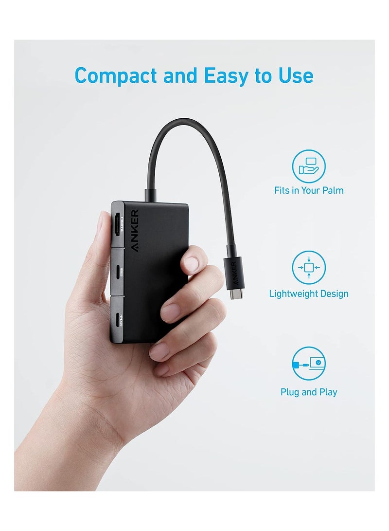 Anker - USB C Hub, 332 USB-C Hub (5-in-1, 4K HDMI) with 100W Power Delivery, 4K@30Hz HDMI Display, 5Gbps USB-C and USB-A Data Ports for MacBook, iPad, Lenovo, Dell, HP Laptops, and More () Black - Image 1