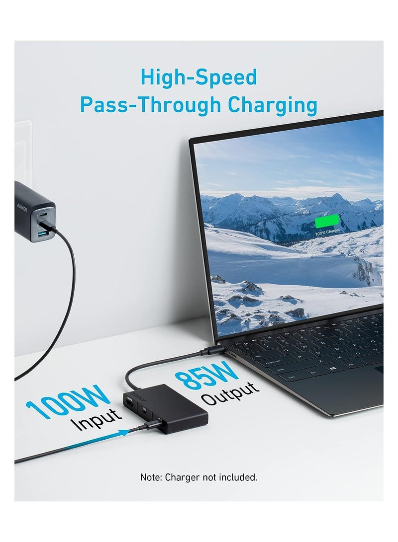 Anker - USB C Hub, 332 USB-C Hub (5-in-1, 4K HDMI) with 100W Power Delivery, 4K@30Hz HDMI Display, 5Gbps USB-C and USB-A Data Ports for MacBook, iPad, Lenovo, Dell, HP Laptops, and More () Black - Image 1