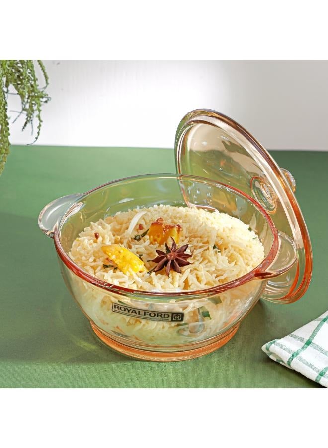 Royalford Round Glass Bowl With Lid Borosilicate Pot Side Handles Perfect For Preparing And Serving Cold Hot Food Clear 16x9x16.5cm  - Image 1
