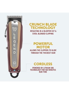 WAHL Legend 5 Star Professional Cordless Hair Clipper With Adjustable Taper Arm Red  - Image 3