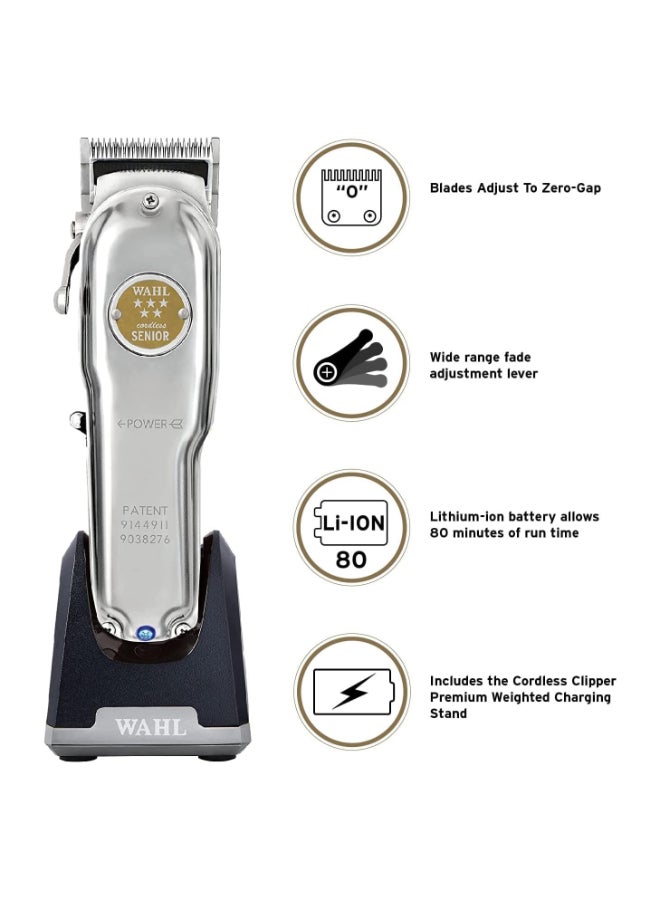 Wahl Professional 5 Star Senior Clipper Metal | Cord-Cordless | 3 Attachment Combs | Surgical Blade | 3 Pin - GCC Silver - Image 4