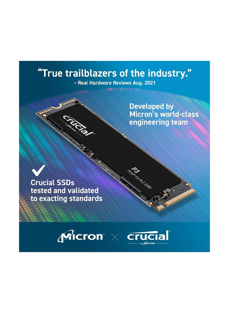 كروشيال P3 500 جيجابايت PCIe SSD داخلي، عامل الشكل M.2 2280، قراءة تسلسلية 3500 ميجابايت/ثانية، كتابة تسلسلية 1900 ميجابايت/ثانية، قدرة تحمل SSD 110 تيرابايت، واجهة NVMe، أسود | CT500P3SSD8  - Image 5