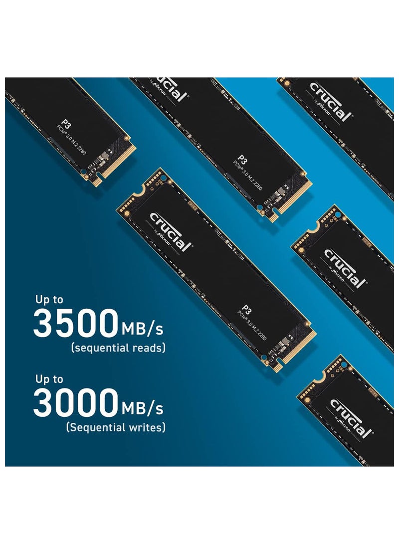 كروشيال P3 500 جيجابايت PCIe SSD داخلي، عامل الشكل M.2 2280، قراءة تسلسلية 3500 ميجابايت/ثانية، كتابة تسلسلية 1900 ميجابايت/ثانية، قدرة تحمل SSD 110 تيرابايت، واجهة NVMe، أسود | CT500P3SSD8  - Image 3