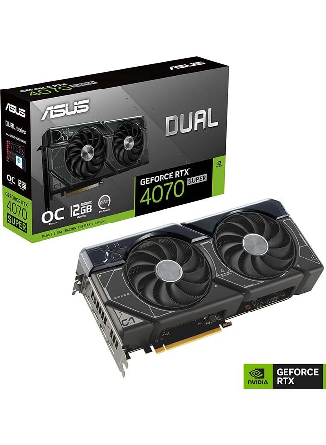 ASUS - Dual GeForce RTX 4070 SUPER EVO OC Graphics Card, 12GB GDDR6X 192-bit Memory, 2550 MHz Boost Clock, 21 Gbps Memory Speed, 7168 CUDA Cores, PCI E 4.0, HDMI 2.1a / DP 1.4A | 90YV0KC0-M0NA00 Black - Image 1
