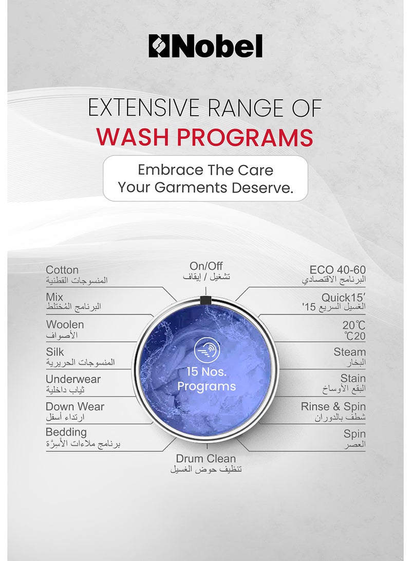 Nobel Front Load Washer: 6 Kg Capacity, 1000 RPM, LED Display, Stainless Steel Drum - Advanced Laundry Excellence At 1950W 9 L 9 L NWM760RHS Dark Silver  - Image 5