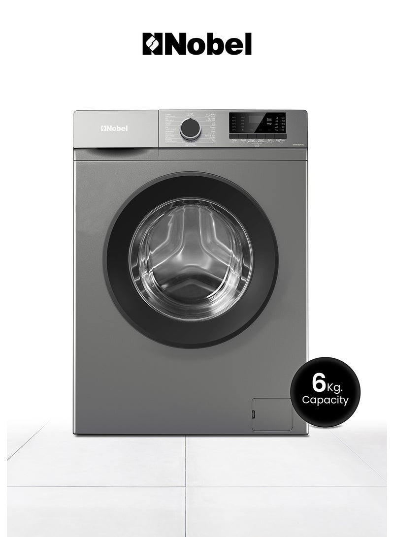 Nobel Front Load Washer: 6 Kg Capacity, 1000 RPM, LED Display, Stainless Steel Drum - Advanced Laundry Excellence At 1950W 9 L 9 L NWM760RHS Dark Silver  - Image 1