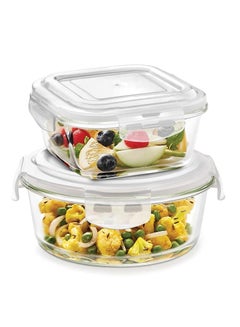 Clip Store Set of 2 Microwave And Oven Safe Glass Storage Container 320ml Square 400ml Round With Air Tight Lid