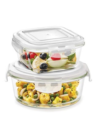 Clip Store Set of 2 Microwave And Oven Safe Glass Storage Container 320ml Square 400ml Round With Air Tight Lid - pnsku/N70040409V/45/_/1705998713/2104fe6a-917d-4250-b853-7704700ff88f