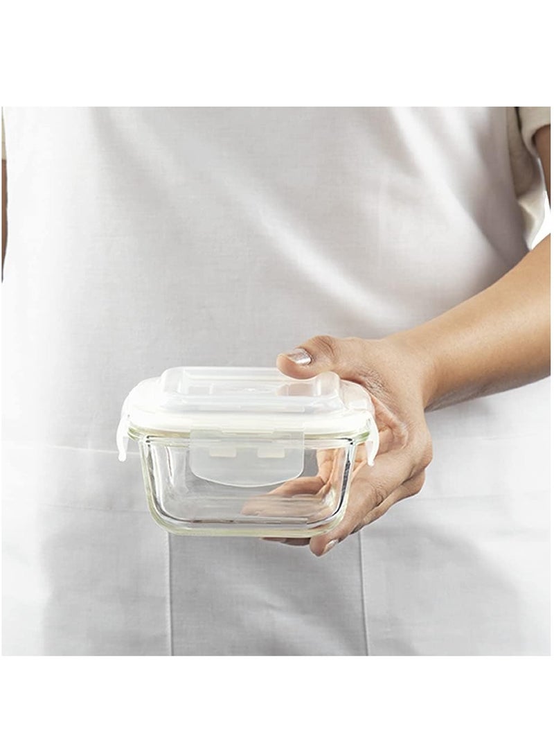BOROSIL - Clip Store Set of 2 Microwave And Oven Safe Glass Storage Container 320ml Square 400ml Round With Air Tight Lid - Image 1