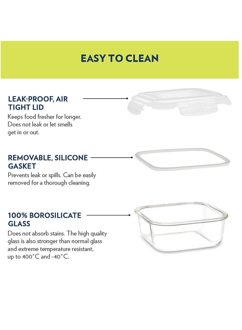 BOROSIL - Clip Store Set of 2 Microwave And Oven Safe Glass Storage Container 320ml Square 400ml Round With Air Tight Lid - Image 1