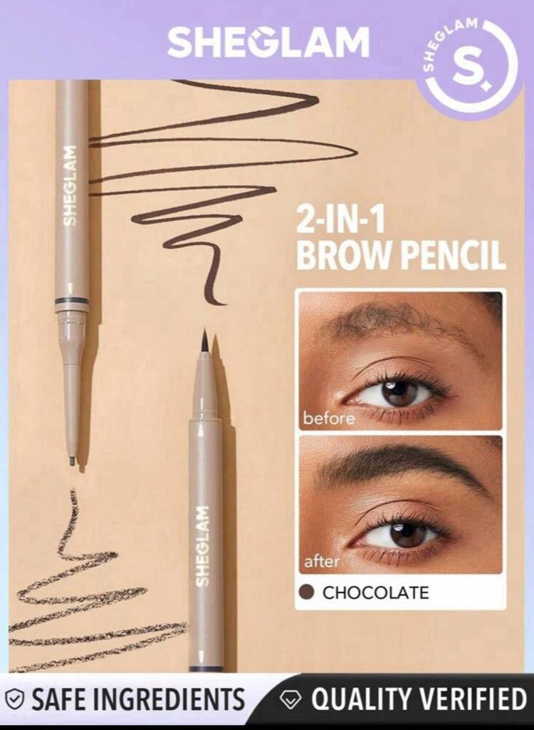 SHEGLAM Brows On Demand Waterproof 2-in-1 Eyebrow Pencil - Chocolate Chocolate - Image 1