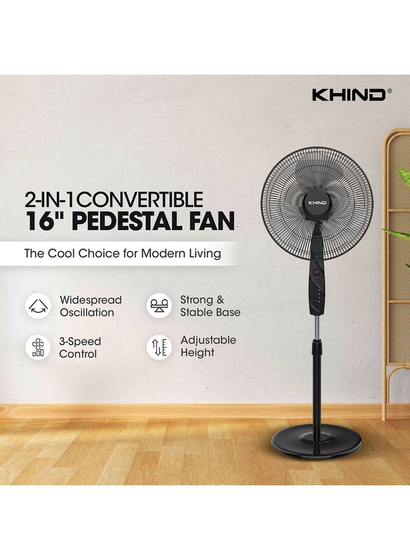 KHIND 16 Inch Stand Fan, 3 Leaf AS Blade, 3 Speed Manual Control, Timer Up To 120mins, Heavy Base, 2 Year Warranty 50 W SF163T Black  - Image 2