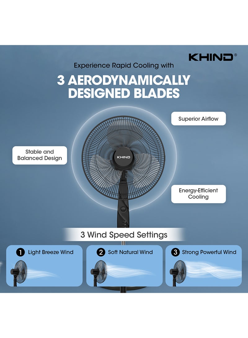 KHIND 16 Inch Stand Fan, 3 Leaf AS Blade, 3 Speed Manual Control, Timer Up To 120mins, Heavy Base, 2 Year Warranty 50 W SF163T Black  - Image 4