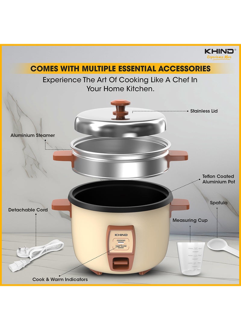 KHIND - 2.8 L Rice Cooker with Teflon Coated Aluminium Pot, Electric Rice Cooker For Cooking , Stainless Steel and Compact Design, Perfectly Cooked Meals Every Time (RC928T) 2.8 L 670 W RC928T Cream Magnolia - Image 1