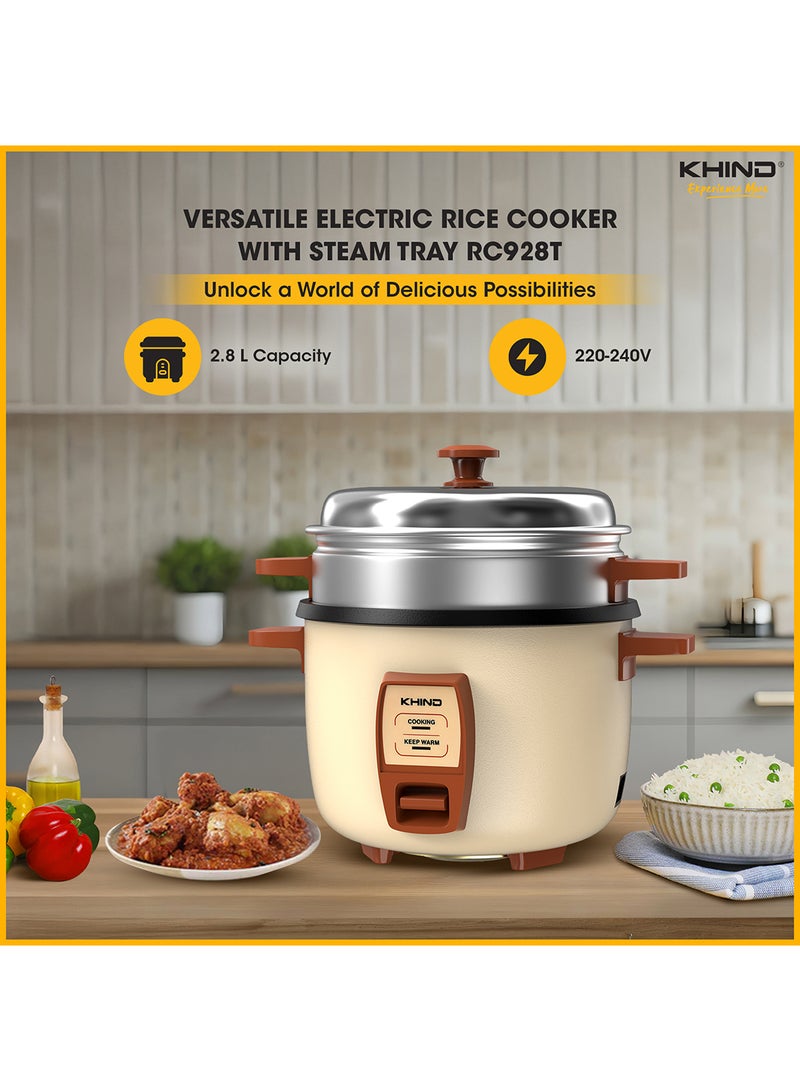 KHIND - 2.8 L Rice Cooker with Teflon Coated Aluminium Pot, Electric Rice Cooker For Cooking , Stainless Steel and Compact Design, Perfectly Cooked Meals Every Time (RC928T) 2.8 L 670 W RC928T Cream Magnolia - Image 1