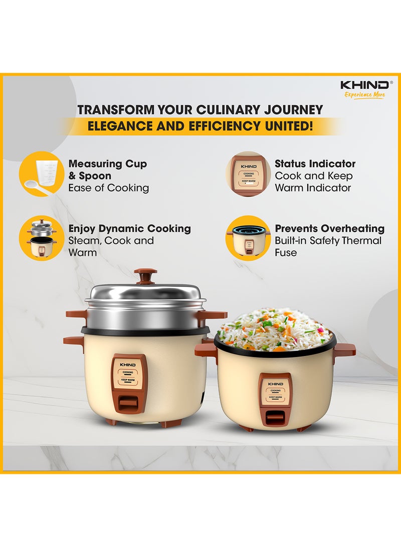 KHIND - 2.8 L Rice Cooker with Teflon Coated Aluminium Pot, Electric Rice Cooker For Cooking , Stainless Steel and Compact Design, Perfectly Cooked Meals Every Time (RC928T) 2.8 L 670 W RC928T Cream Magnolia - Image 1