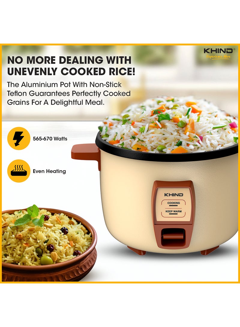KHIND - 2.8 L Rice Cooker with Teflon Coated Aluminium Pot, Electric Rice Cooker For Cooking , Stainless Steel and Compact Design, Perfectly Cooked Meals Every Time (RC928T) 2.8 L 670 W RC928T Cream Magnolia - Image 1