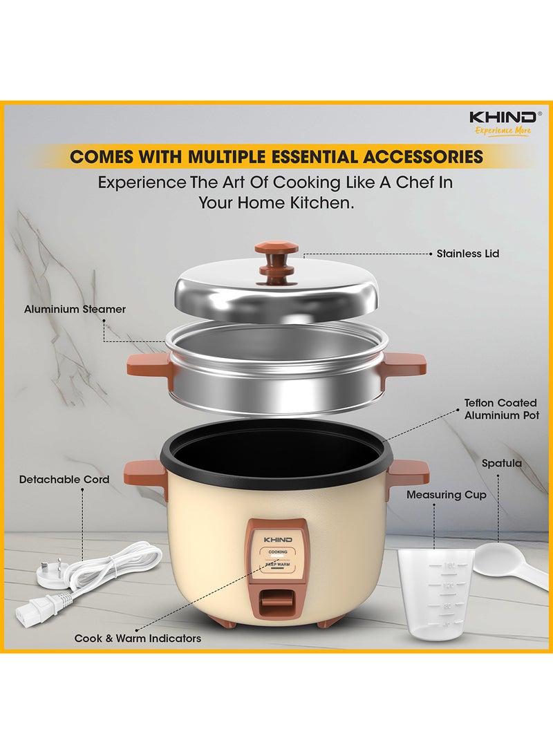 KHIND - 1.8 L Rice Cooker with Teflon Coated Aluminium Pot, Electric Rice Cooker For Cooking , Stainless Steel and Compact Design, Perfectly Cooked Meals Every Time (RC918T) 1.8 L 480 W RC918T Cream Magnolia - Image 1
