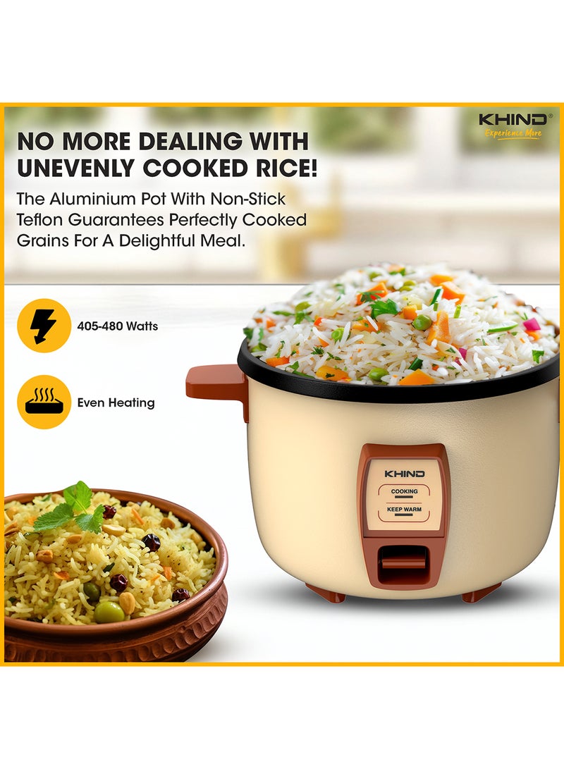 KHIND - 1.8 L Rice Cooker with Teflon Coated Aluminium Pot, Electric Rice Cooker For Cooking , Stainless Steel and Compact Design, Perfectly Cooked Meals Every Time (RC918T) 1.8 L 480 W RC918T Cream Magnolia - Image 1