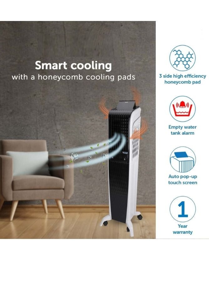 Frosty-3D Air Cooler With Remote, 3 Sided Honeycomb Cooling Pads, Activated Silver Cation For Fresher Air, Pop-Up Touchscreen Control 30 L 45 W Frosty 3D Black/White