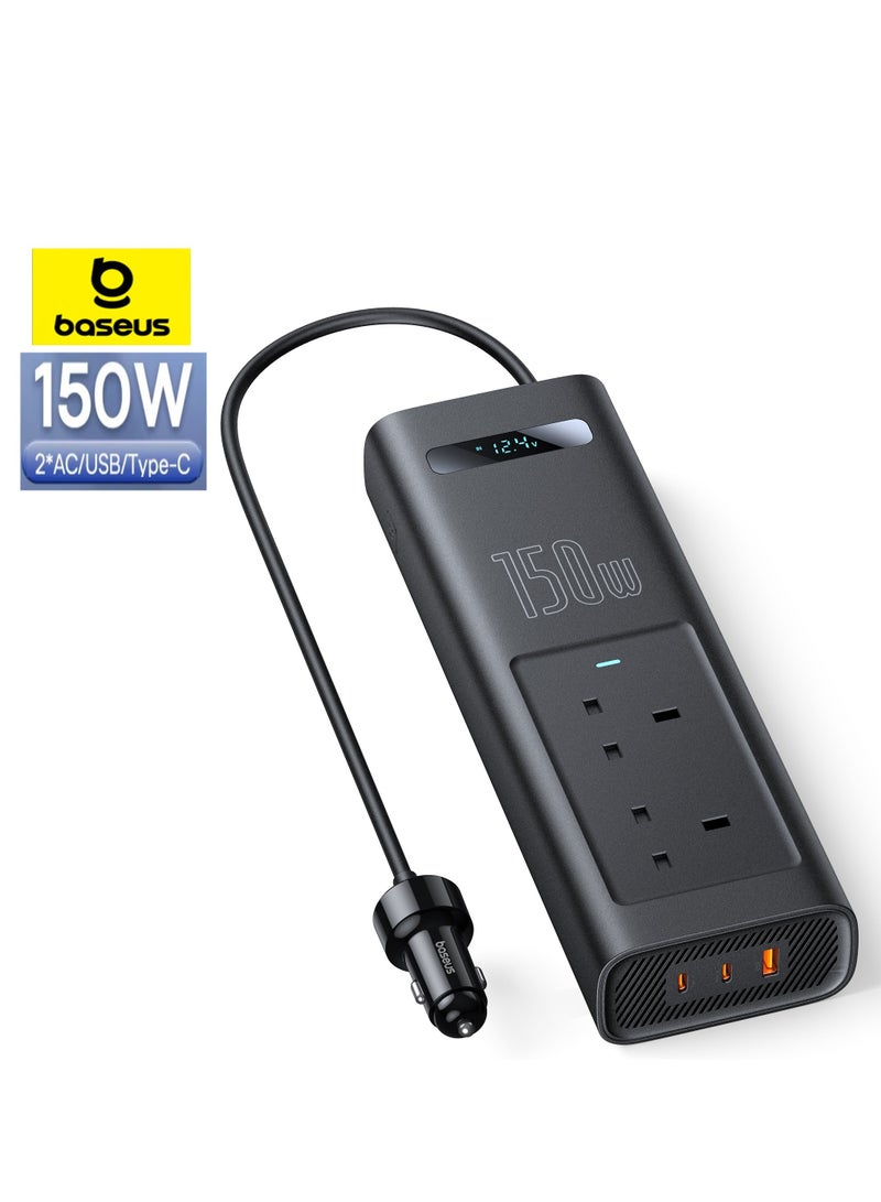 Baseus - 150W Car Power Inverter, DC 12/24V To 220V AC Car Inverter,1* QC3.0 USB 2* PD Type-C Ports Charger Adapter Car Plug Converter With Switch And Current LED Screen, Suitable For Cars, SUV And Truck Black - Image 1