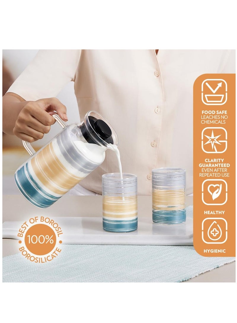 Glance 1L Borosilicate Multipurpose Jug With 4 Pc Set Of 295 Ml Vision Glass, Water Jug With Handle, Jug For Dining Table, Glass Pitcher, Transparent